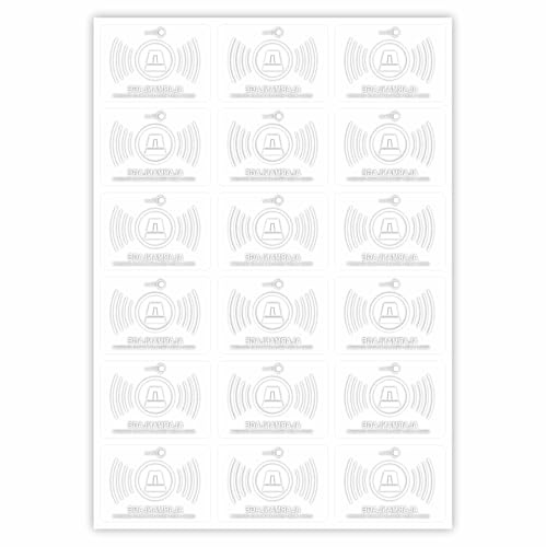 iSecur 18er Aufkleber-Set Alarmanlage 5 x 3,5 cm innenklebend - hin365 | 18 transparente Alarmanlage-Aufkleber 5 x 3,5 cm, innenklebend für Fenster und Tür, von außen sichtbar, UV-beständig