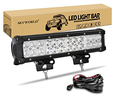 Barra Led 4x4, SKYWORLD 30 cm 72W Barra de luz LED de Trabajo con 12V Arnés de Cableado Faro Led Focos Led Barras Led Trabajo para Coche Tractor SUV ATV UTV Camion Barco Todoterreno