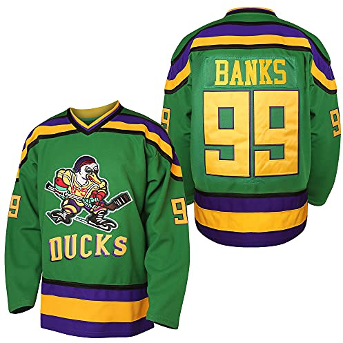 Villa EETUG Mighty Ducks Trikot #96 Charlie Conway #99 Adam Banks #33 Greg Goldberg #66 Gordon Bombay Film Hockeytrikot Weiß Grün, 99 Grün, L