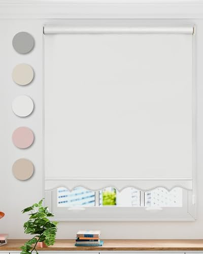 Emma Barclay Scalloped Roller Blind - Child Safe Blind with Adjustable Cord and Scalloped Edge Detailing in White - Width 60 x Drop 165cm