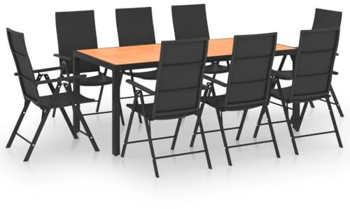 vidaXL Gartenmöbel Set 9-TLG. Gartengarnitur Sitzgruppe Gartenset Sitzgarnitur Gartentisch Esstisch Gartenstuhl Tisch Stühle Schwarz Braun