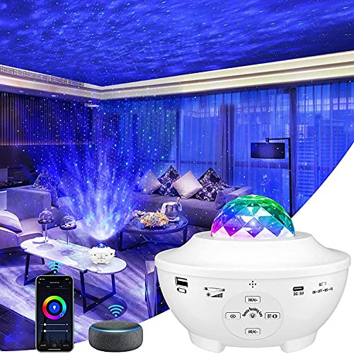 Alexa Proyector Estrellas Luces, Proyector Luz Galaxia Techo Adultos, LED Nocturna Infantil, Galaxy Night Light con Temporizador, Control de Voz, Remoto (white1)