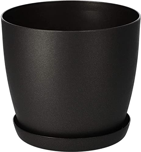 B2C Flower Pots 6 Colours 8 sizes Matt Plastic Plant Pots Planter + Saucer Tray Deco (Black Graphite Matt, 16 cm)