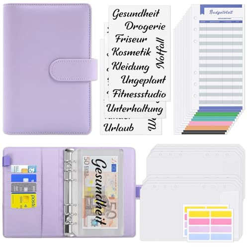 KONVINIT Budget Binder A6 Budget Planner,Budget Organizer,Budgetplaner mit Geldumschläge,Budgetbogen,Etiketten,Kalender für Budgetierung,Sparbuch mit Folien,Umschlagmethode Sparen