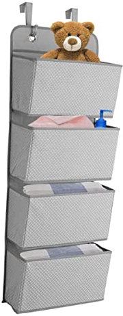 LJBOZ HäNgender Aufbewahrungstasche mit 4 Taschen, Faltbares Wand HäNgen Taschen mit 2 Haken, HäNgetasche Aufbewahrung TüR Organizer für Kinderzimmer Schlafzimmer Wohnzimmer(Color:grau)