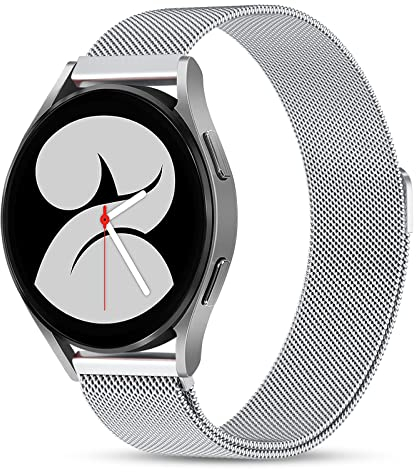 PIOWNN Armband kompatibel mit Samsung Galaxy Watch 6 5 4 40 mm 44 mm/Watch 6 4 Classic/Watch 5 Pro, Metallarmband 20 mm für Samsung Galaxy Watch Active 2/Watch 3 41 mm, Silber