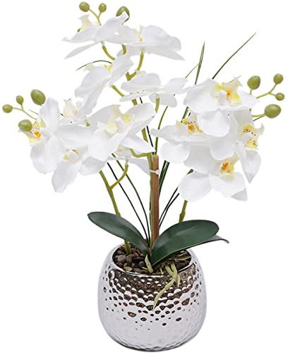 Sanbousi - Orquídea de cerámica para orquídeas (39 cm), diseño de orquídea blanca y orquídea de seda para el día de San Valentín, día de la mujer, regalo para las madres