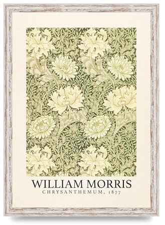 Lithobee - William Morris Chrysanthemum 1877 - Printed Wall Art Design in Sizes A2, A3 & A4 Framed in a Stylish Coloured Frame or Unframed (A3 White Distressed Frame)