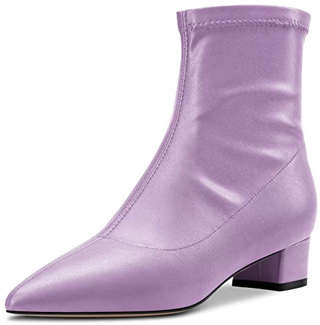 HDEUOLM Femmes Bloc Chunky Bas Talon Heel Fermé Pointu Bout Bottines 3.5 CM Heels Slip-on Classique Dress Fermeture à Glissière Chaussures