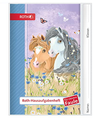 ROTH Hausaufgabenheft - Kids und Tiere für clevere Faule mit Hülle, A5, 1 Woche 2 Seiten, Blumenpferde