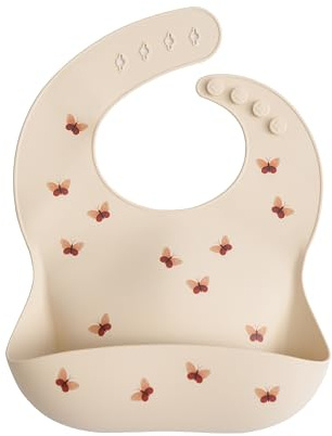 Mushie Bavoir en silicone pour bébé | Bavoirs imperméables à ajustement réglable (Papillons)