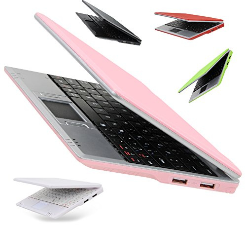 Goldengulf 7 Inch Portable Mini Computer Laptop PC Netbook for Kids Android 12 Quad Core 32GB WiFi Built in Camera YouTube Flash Player (Pink)