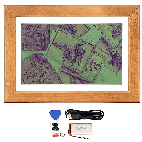 Cryfokt 7.3 Inch Digital Photo Frame, 800x480 Resolution Ink Screen E Paper Picture Frame, Support Seven Colors Display, Wooden Frame for Office