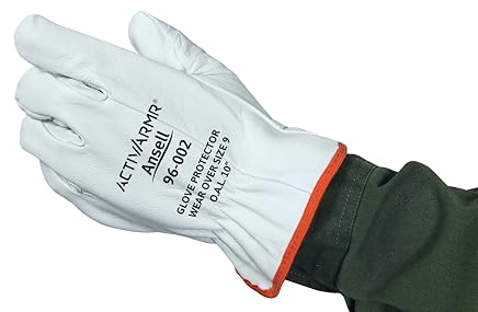 Ansell ActivArmr 96-002, Elektriker-Schutzhandschuhe, Elektroschutz Klass 00 & 0 (500V-1000V), Elektrisch Isolierende Lederhandschuhe, Größe M (1 Paar)