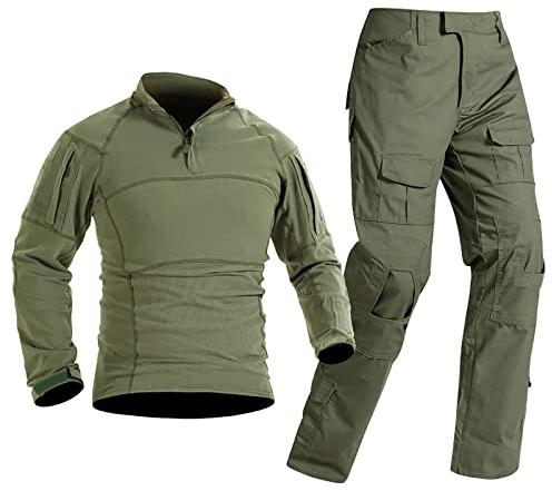 KINROCO Herren Airsoft Paintball Tarnanzug Tactical Shirt und Hose Jagdbekleidung Taktische Softair Uniform Set(Size:S+30,Color:Grün)