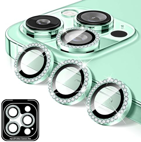 Kucheed Proteggi Obiettivo Fotocamera Compatibile con iPhone 13 Pro/13 Pro Max, Copriobiettivo per Fotocamera in Vetro Temperato Diamante, 9H Adesivi per Pellicole con Anelli Metallici