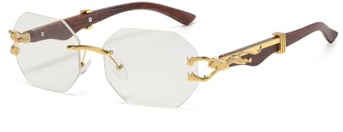 Laurinny Retro Randlose Sonnenbrille Damen Herren Durchsichtige Linse Rechteckig Rahmenlose Sonnenbrille Polygon Square Rimless Sunglasses