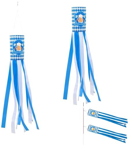 Yiirbcz 2 Stück Windsack Oktoberfest Windsack für Draußen Oktoberfest Deko Blue White Windfahne Windrichtungsanzeiger Hängende Dekoration Bayrische Windsack Flagge Dekorations