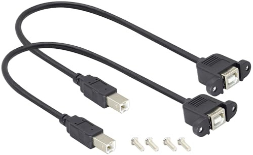 HCFeng USB 2.0 B Printer Cable US-B 2.0 B Cable Female to Male Prin-TER Ca-ble U-S-B Type-B Male to Female Prin-ting and Data Extension Adapter for Printer Scanner HDD[2psc-30cm/1ft-180°]