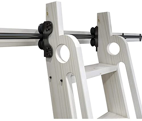 SJHKXAHY Retractable Rolling Ladder Hardware Library Sliding Ladder Hardware Kit, Rolling Library Ladder Hardware Home Office Library Barn Style Sliding Track Kit(No Ladder)+Floor Roller with Brake (