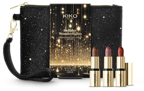 KIKO Milano Holiday Wonderlights Creamy Miniature Lipstick Gift Set, Gift Set Labbra: 3 Mini Rossetti Dal Finish Cremoso