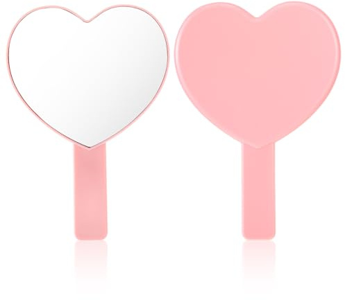 TIESOME Heart Shaped Handheld Mirror, Drop-Resistant Small Heart Mirrors with Handle Portable Travel Cosmetic Lash Mirror Hand Mirror for Women Valentine's Day Birthday(Pink)