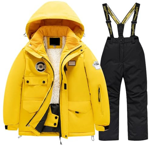 Winteranzug Kinder Skianzug 2 Teilig Set Warm Thermoanzug wasserdichte Schneeanzug Winter Snowboard Gefüttert Thermo Overall Skibekleidung Ski Anzug Langlaufski