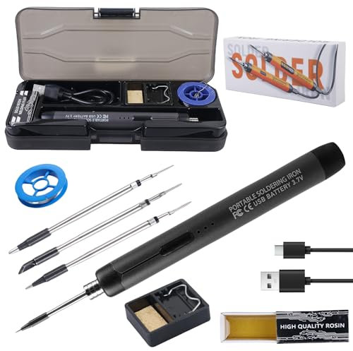 WIYETY Akku Lötkolben Set: Kabellos Lötkolben Lötset, USB Wiederaufladbares Tragbares Lötkolben mit LCD, Temperatur Einstellbare 330 ℃-450 ℃, Akku Lötkolben mit 3 Lötspitzen für Anfänger und Profis