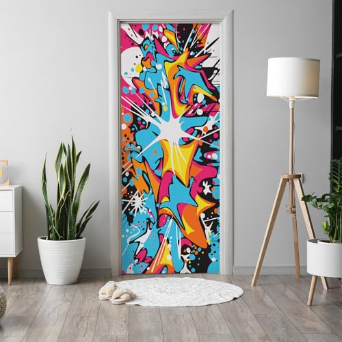 Alwayspon 30x78.7inch Graffiti Art Self-Adhesive Door Stickers Murals Decals, Art Vinyl Peel and Stick Removable Door Poster Wallpaper for Bedroom Home Decor