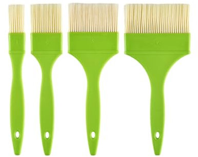 KLEHOPE Pennello da Cucina, 4 Pezzi Pennello per Pasticceria, Verde Pennelli Grigliare, Pennello per Olio da Forno con Gancio Autoadesivo, 4 Misure, per Salse, Marinate, Salse Forno