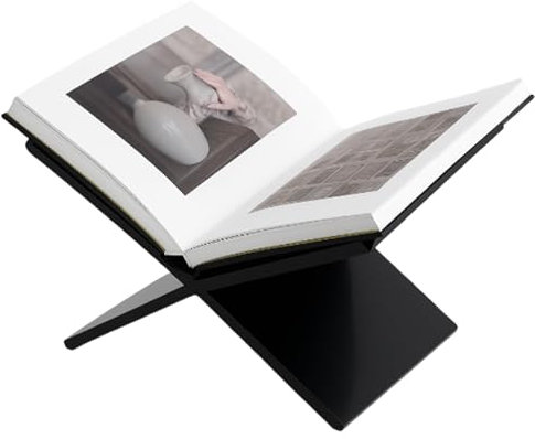 Atril de acrílico para libros, revistas, soporte para libros de cocina, negro, soporte para recetas, para escritorio, en forma de X, soporte para libros abiertos y cerrados, imagen de recetas de
