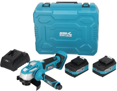 DEDRA Werkzeug-Set im Koffer 18V, universelle Ø 115-125mm Stark Winkelschleifer, M14-Gewinde 9500 U/Min, set 2 4.0Ah-Akkus, 60W Ladegerät, Lange Lebensdauer und hohe Leistung