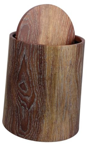 OUNONA Poubelle à Grain Bois Imitation Avec Couvercle Pivotant Corbeille Ronde Compacte Pour Salle De Bain Chambre Et Bureau Design Vintage Et Réutilisable
