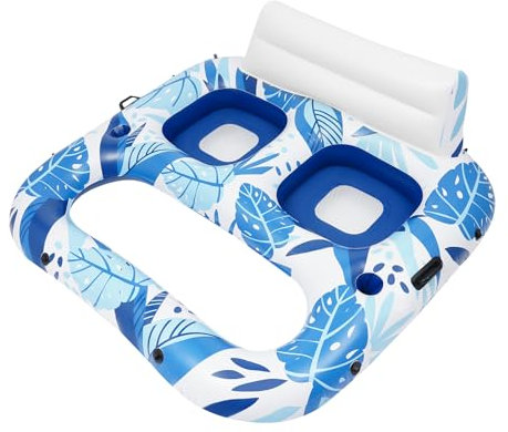 Wasser Luftmatratze Pool 2 Person aufblasbare Pool Liege Float mit Netz Pool Sessel Aufblasbar Schwimmsessel für Pools Erwachsene mit Getränkehalter&Griff