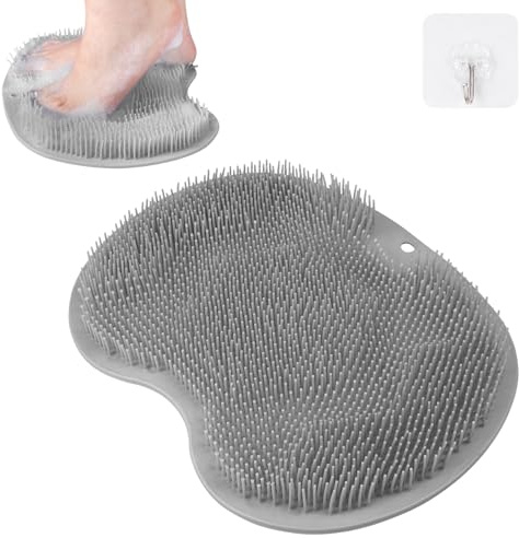 Fefod Cepillo para Masaje de Pie, Almohadilla de Lavado con Ventosas Antideslizantes, Silicone Almohadilla de Lavado de Pies, Alfombrilla Lavapies para Limpia, Exfolia y Masajea(Gris)