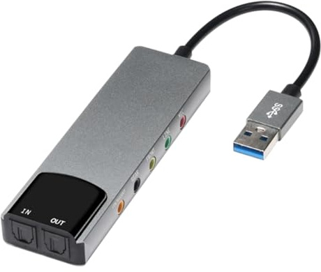 Osmond Tarjeta de Sonido Óptica Externa USB 6 en 1 Adaptador Convertidor de Audio Multifunción para Portátil Tarjeta de Sonido de Aluminio