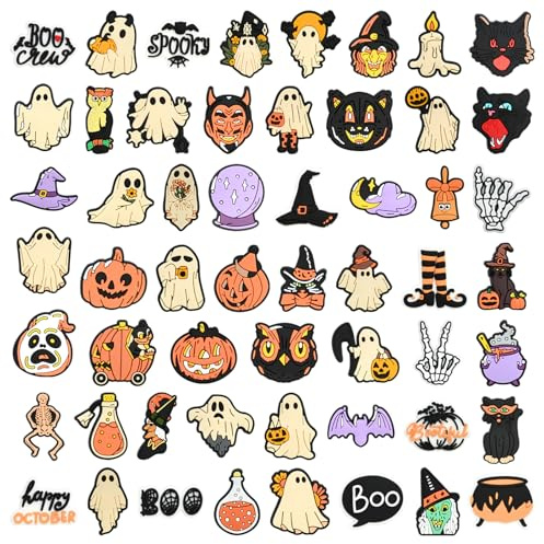 Pilikoll 55 Stück Halloween Shoe Charms Schuhanstecker Schuh DIY Schuh Anstecker PVC-Schuhdekorationen Halloween-Schuh-Krokodil-Anhänger-Set für Shoe Bands Armband Party