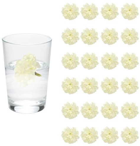 sourcing map Lot de 24 fleurs flottantes pour centres de table, fleurs d'hortensia blanches en soie synthétique pour bougies flottantes, vases, fête, maison, table, mariage, décoration