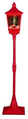 Ma Maison Lampione di Natale Rosso – Decorazione, Luci LED, Musica, Personaggi, Neve, Scena Natalizia, Interno, Esterno Coperto, a Corrente – Altezza 185 cm