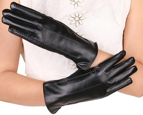 Läderhandskar För Kvinnor Handvärmare Med Pekskärm Och Fleecefoder