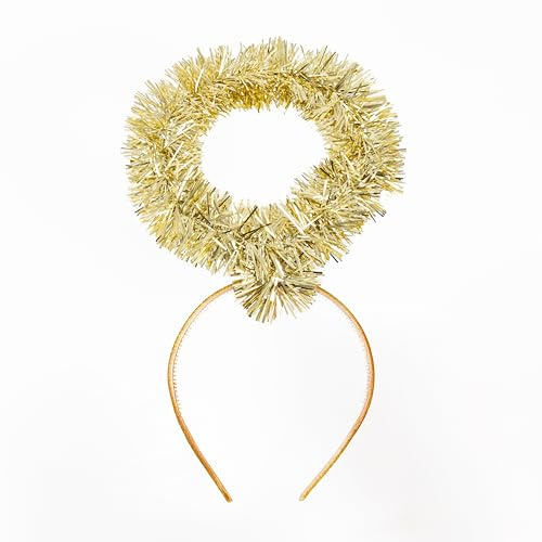 Goldener Halo-Lametta-Haarreif, Weihnachtsengel Bopper, festliche Party-Kopfbedeckung, Kostümzubehör, glitzernder Lametta-Heiligenschein für Erwachsene und Kinder, Weihnachtsspiele