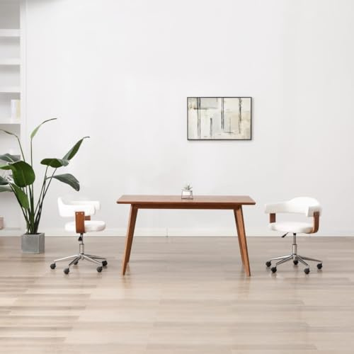 Mandloder Matrumsstol vridbar vit bogträ konstläder justerbar höjd, ergonomisk köksstol med 360° rotation, bekväm snurrstol för vardagsrum kontor, max. 110 kg
