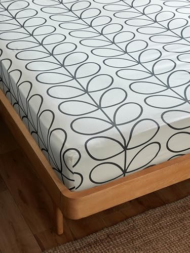 Orla Kiely Linear Stem - Sábana bajera ajustable (100 % algodón, 200 hilos, 150 x 190 x 32 cm de profundidad)