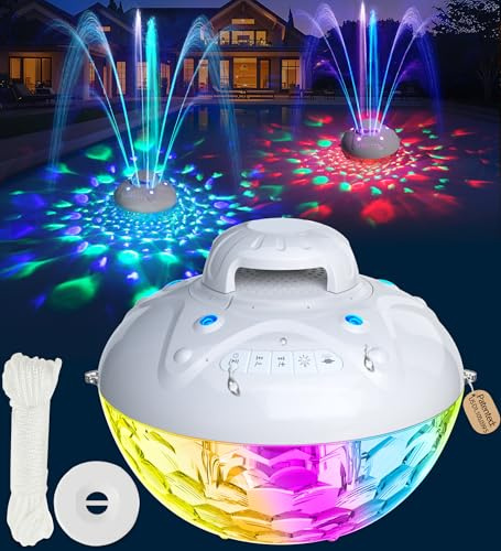 KingSom 3 en 1 Enceinte Bluetooth Piscine avec Fontaine Piscine Lumineuse, 10000mAh Enceinte Piscine Flottante,Haut Parleur Étanche IP68, BT5.4,HD Stéréo,24H d'autonomie Fontaine Piscines Rechargeable