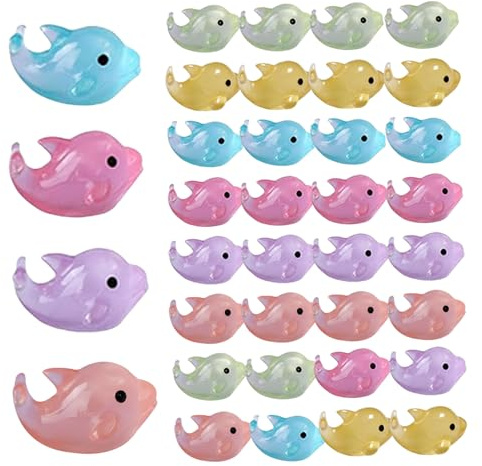 Ameble Lot de 36 Mini Figurines de Dauphin en résine Qui Brillent dans la Nuit, décoration Jardin, Mini Animaux pour Aquarium, Maison poupée, Paysage Plantes en Pot, décoration fête, Cadeau