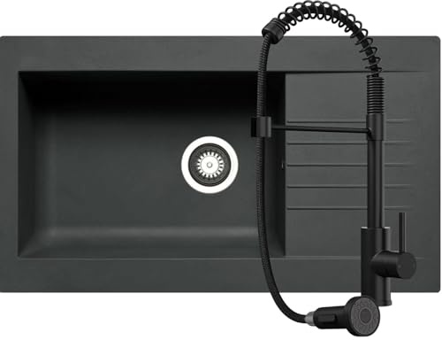 Luquicina LD1BL-LE592MB Pack Fregadero Negro 1 Seno + Grifo Negro Muelle