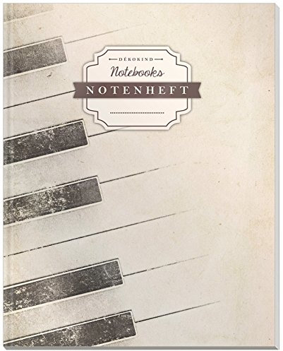 DÉKOKIND Notenheft | DIN A4, 64 Seiten, 12 Notensysteme pro Seite, Inhaltsverzeichnis, Vintage Softcover | Dickes Notenbuch | Motiv: Klavierspieler
