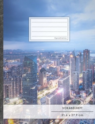 VOKABELHEFT DIN A4 • 50+ Seiten, Softcover, Register, Zweispaltig, Erfolgs-Tacker, Big City • Original #GoodMemos Schulheft • Fremdsprachen leicht lernen, Lineatur 53
