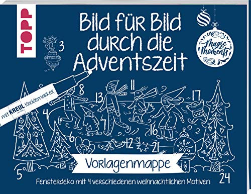 Vorlagenmappe Bild für Bild durch die Adventszeit: Fensterdeko mit 4 verschiedenen weihnachtlichen Motiven