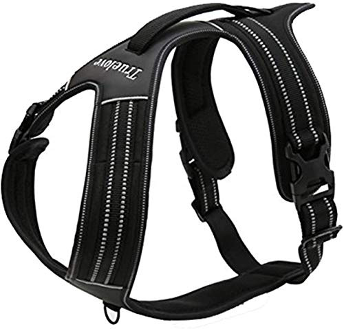 Truelove TLH5551 verhindert Zerren Hundegeschirr mit Griff Weich Gepolstert Pet Hundegeschirr Weste, reflektierendes Material(L, Schwarz)
